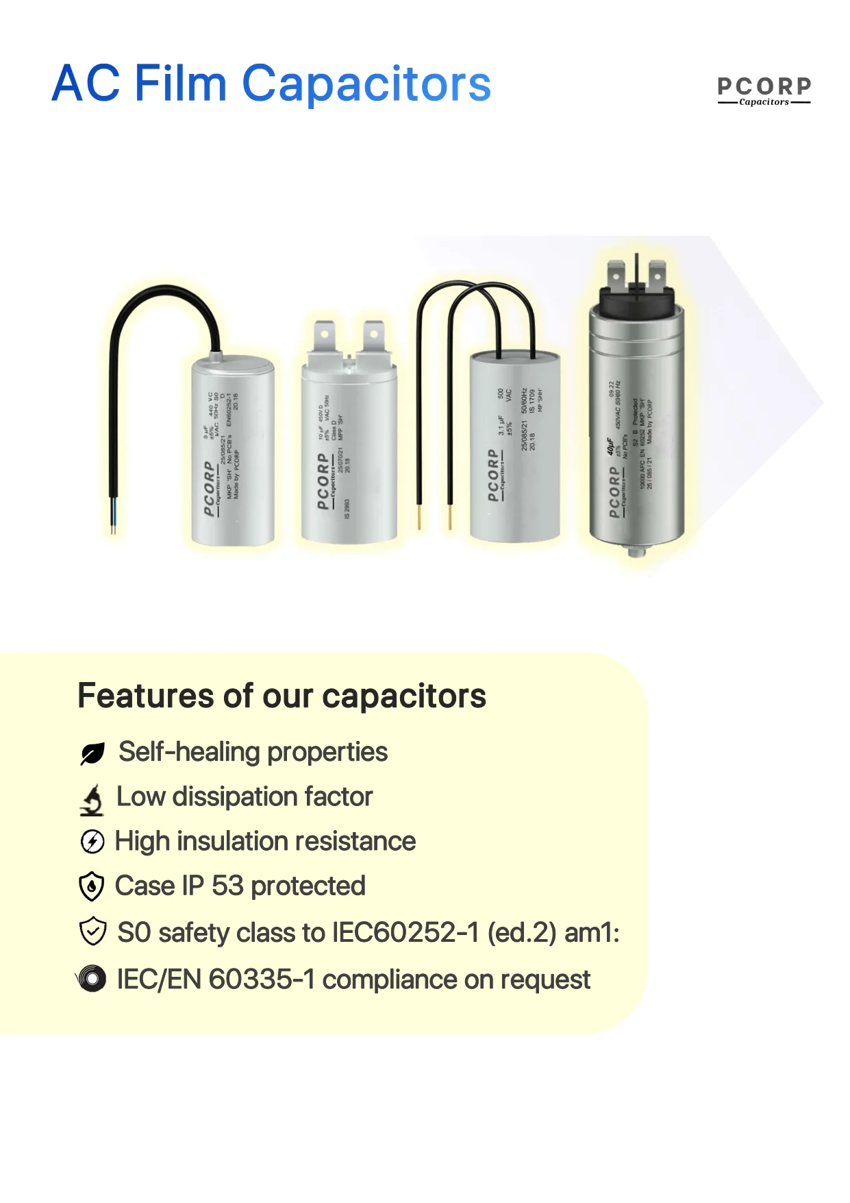 AC capacitors products range image and their features