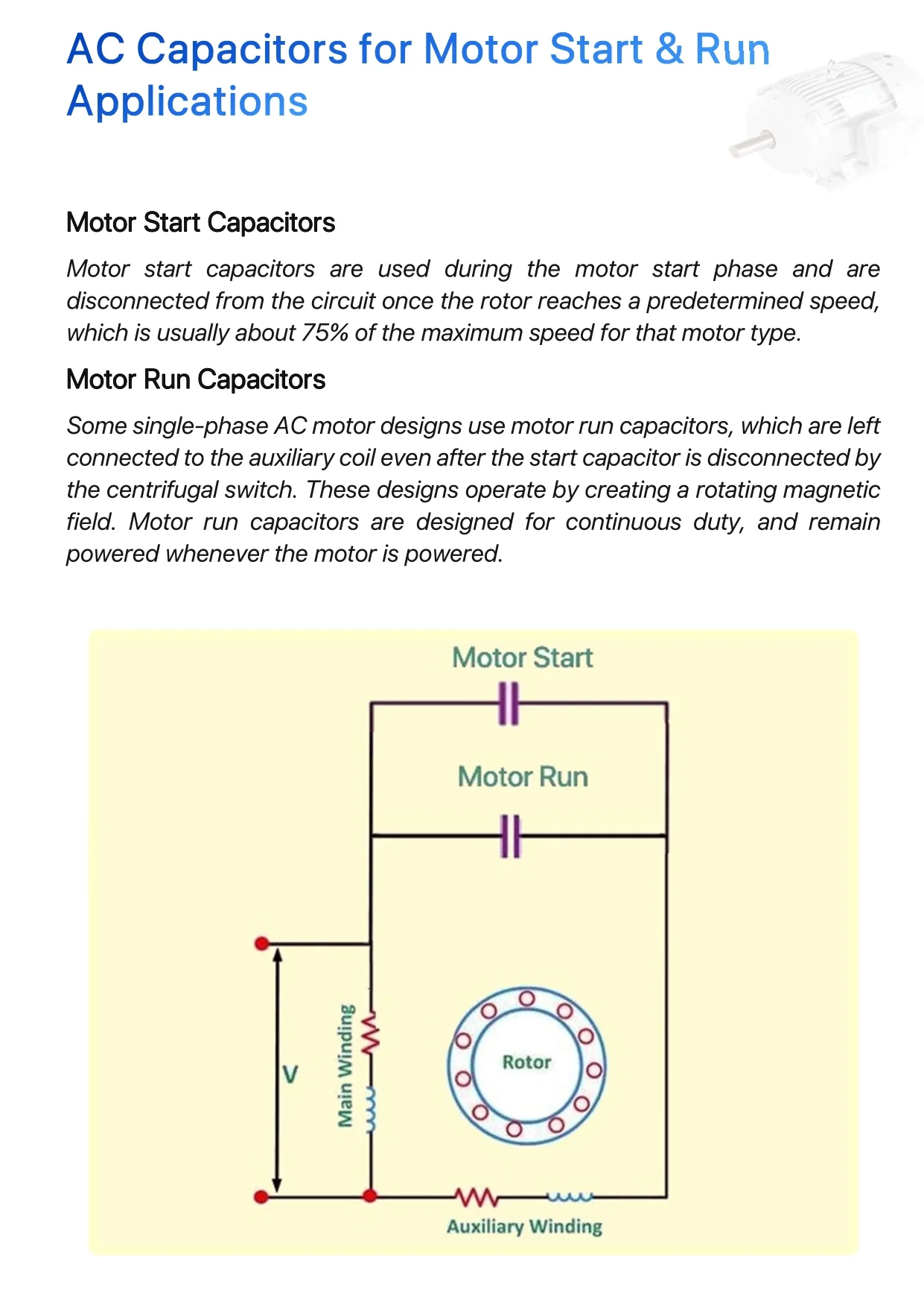 motor start and motor run capacitors circuit diagram with description